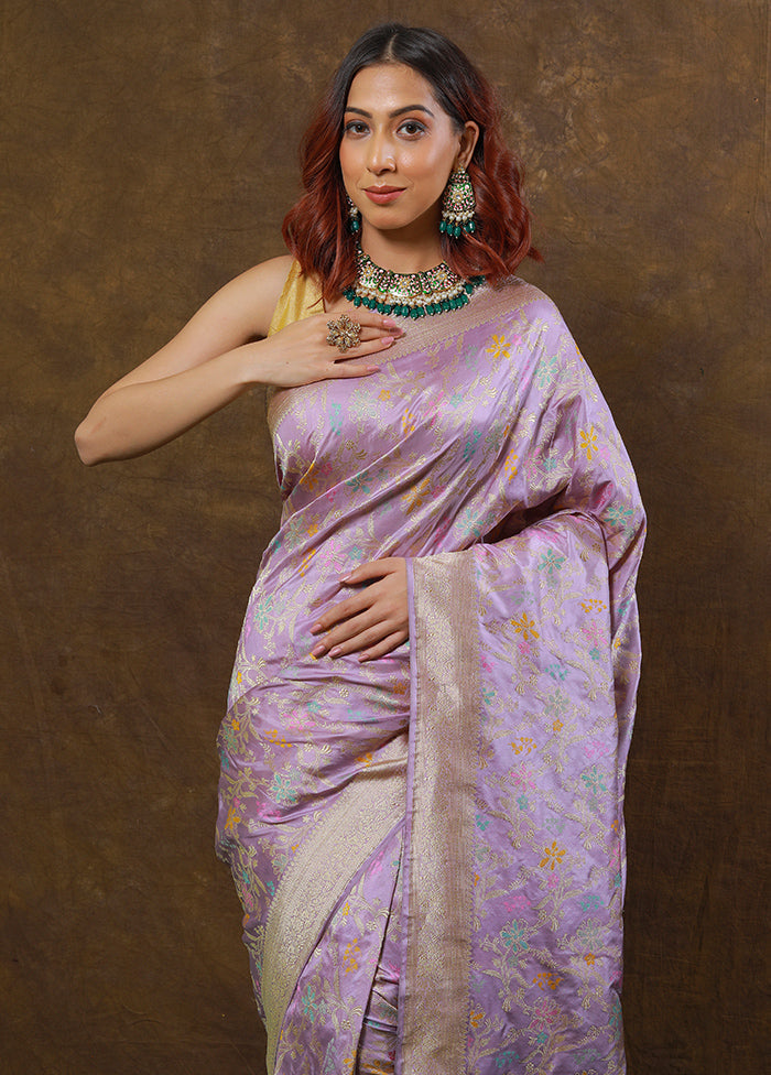 Lavender Katan Pure Silk Saree With Blouse Piece