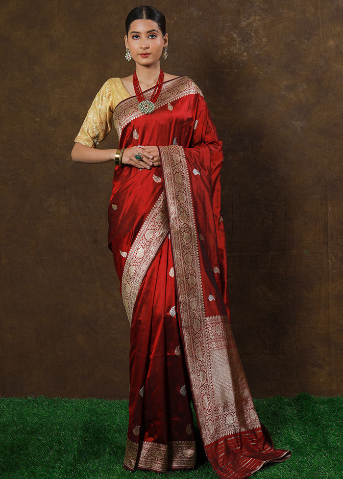 Maroon Katan Pure Silk Saree With Blouse Piece