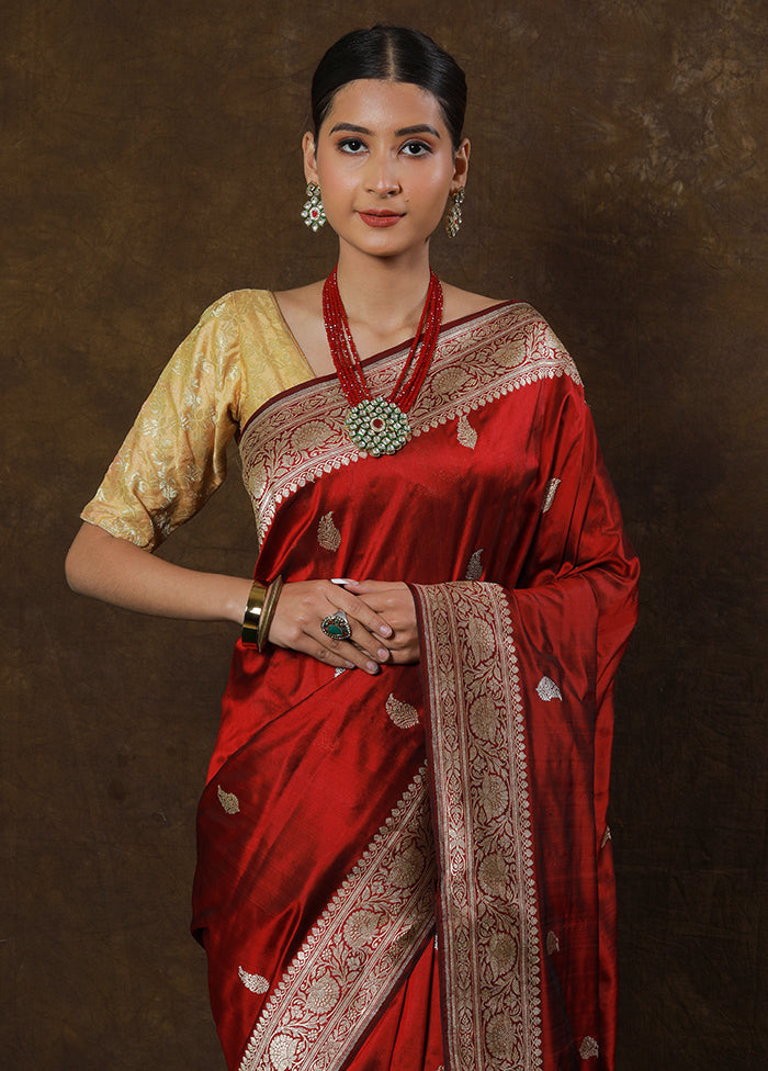 Maroon Katan Pure Silk Saree With Blouse Piece