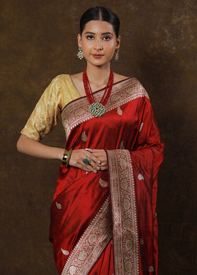 Maroon Katan Pure Silk Saree With Blouse Piece