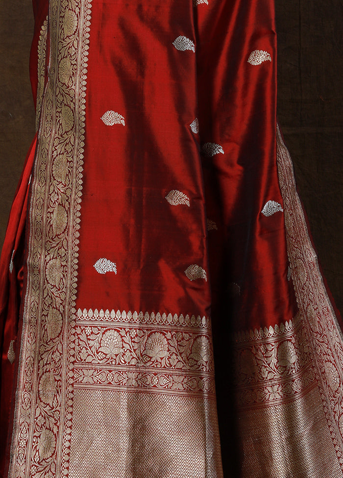 Maroon Katan Pure Silk Saree With Blouse Piece