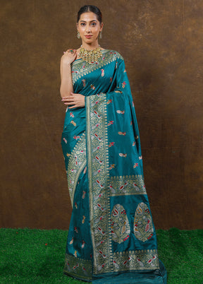 Teal Katan Pure Silk Saree With Blouse Piece