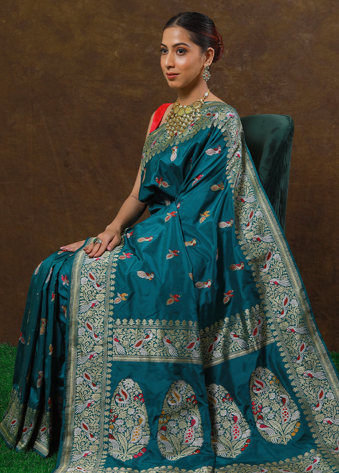 Teal Katan Pure Silk Saree With Blouse Piece