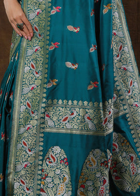 Teal Katan Pure Silk Saree With Blouse Piece