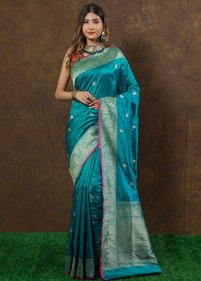 Teal Katan Pure Silk Saree With Blouse Piece