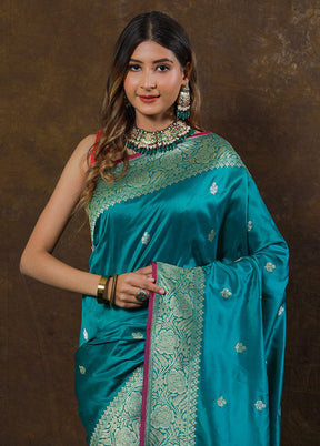 Teal Katan Pure Silk Saree With Blouse Piece