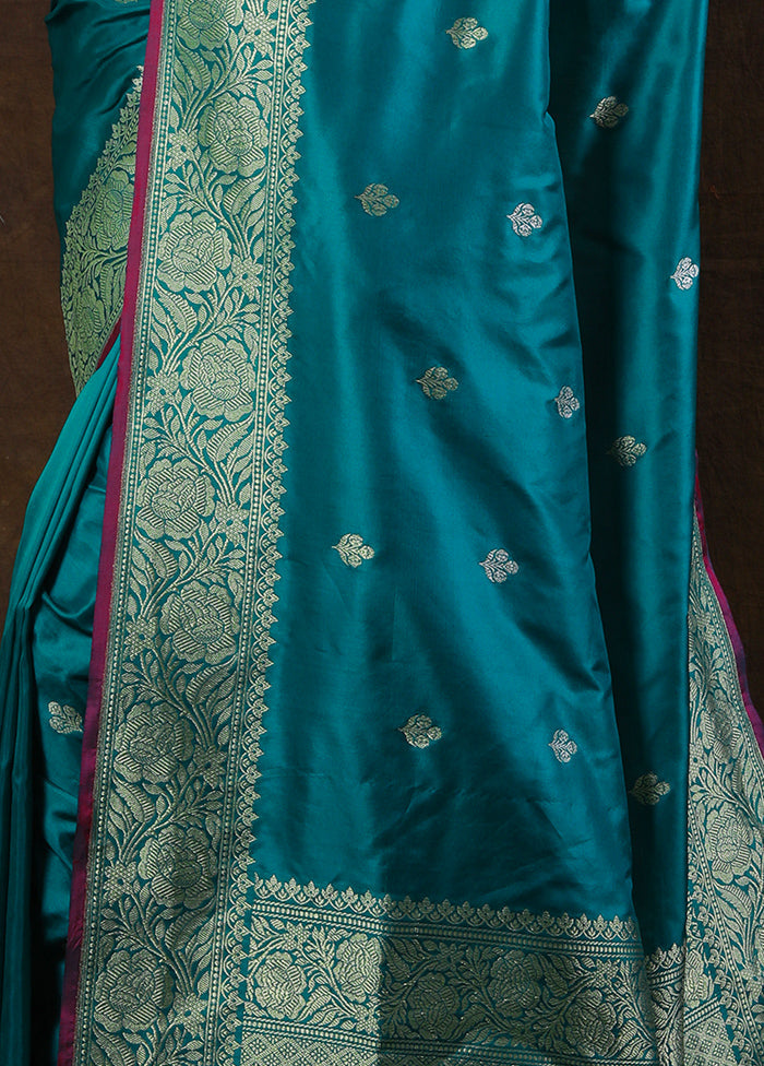 Teal Katan Pure Silk Saree With Blouse Piece