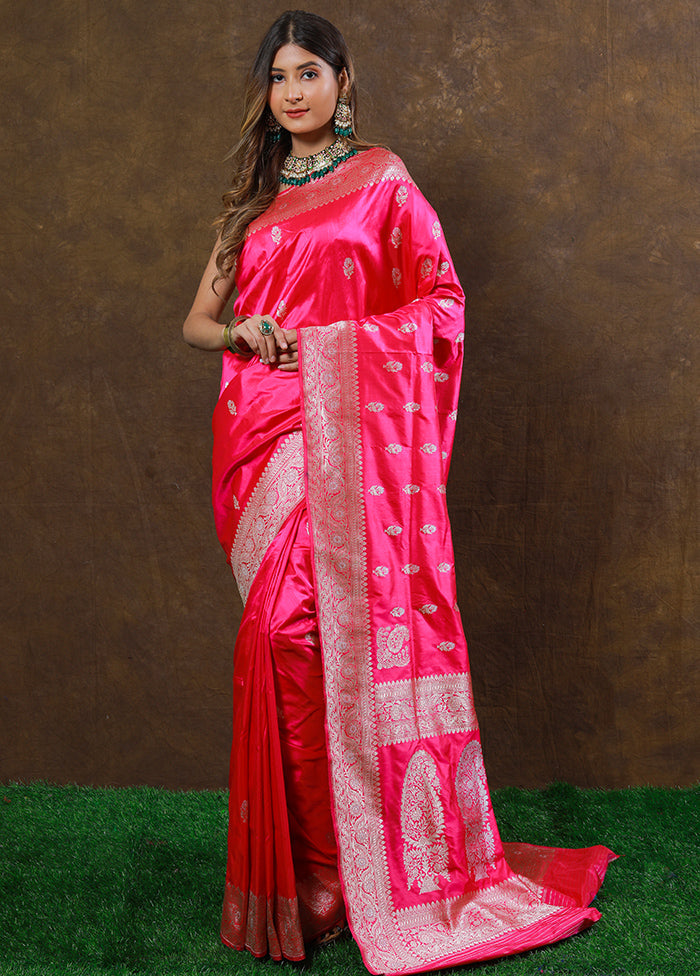 Pink Katan Pure Silk Saree With Blouse Piece