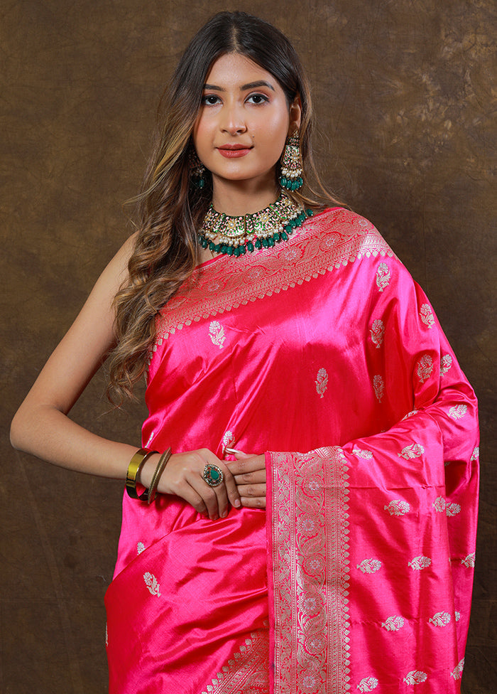 Pink Katan Pure Silk Saree With Blouse Piece