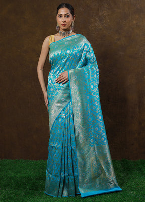 Sky Blue Katan Pure Silk Saree With Blouse Piece