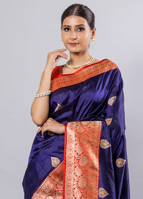 Blue Katan Pure Silk Saree With Blouse Piece