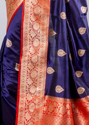 Blue Katan Pure Silk Saree With Blouse Piece