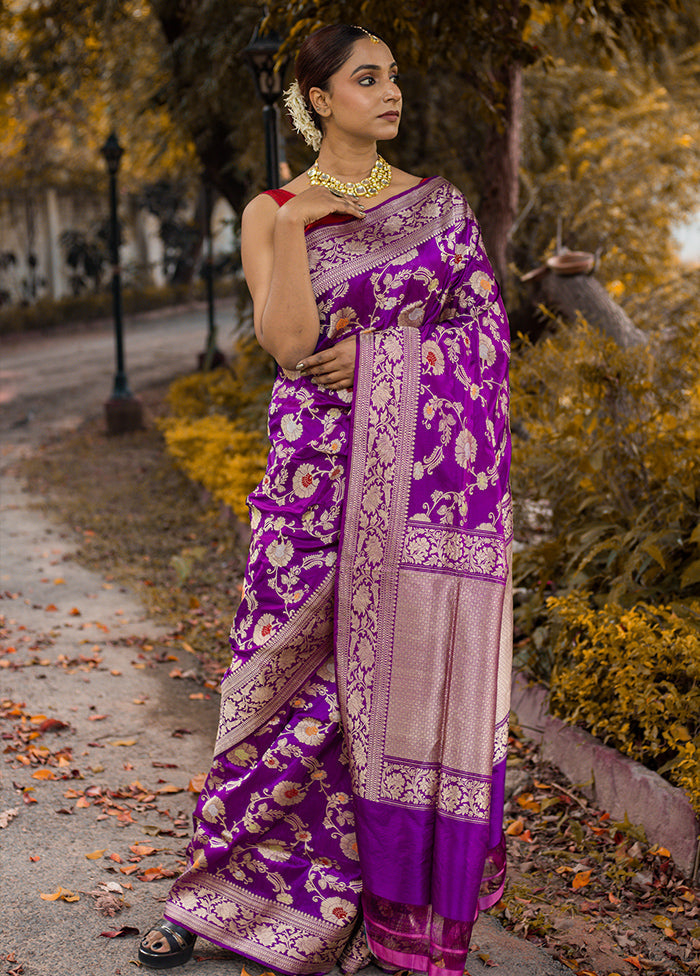 Purple Katan Pure Silk Saree With Blouse Piece