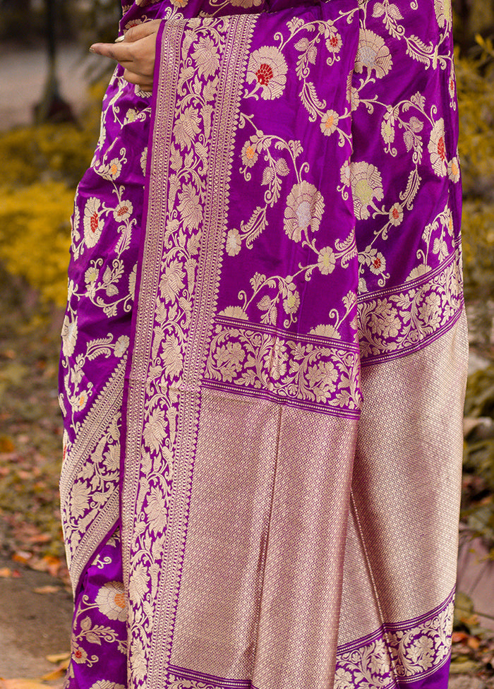 Purple Katan Pure Silk Saree With Blouse Piece