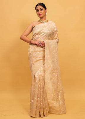 Cream Pure Tissue Silk Saree With Blouse Piece