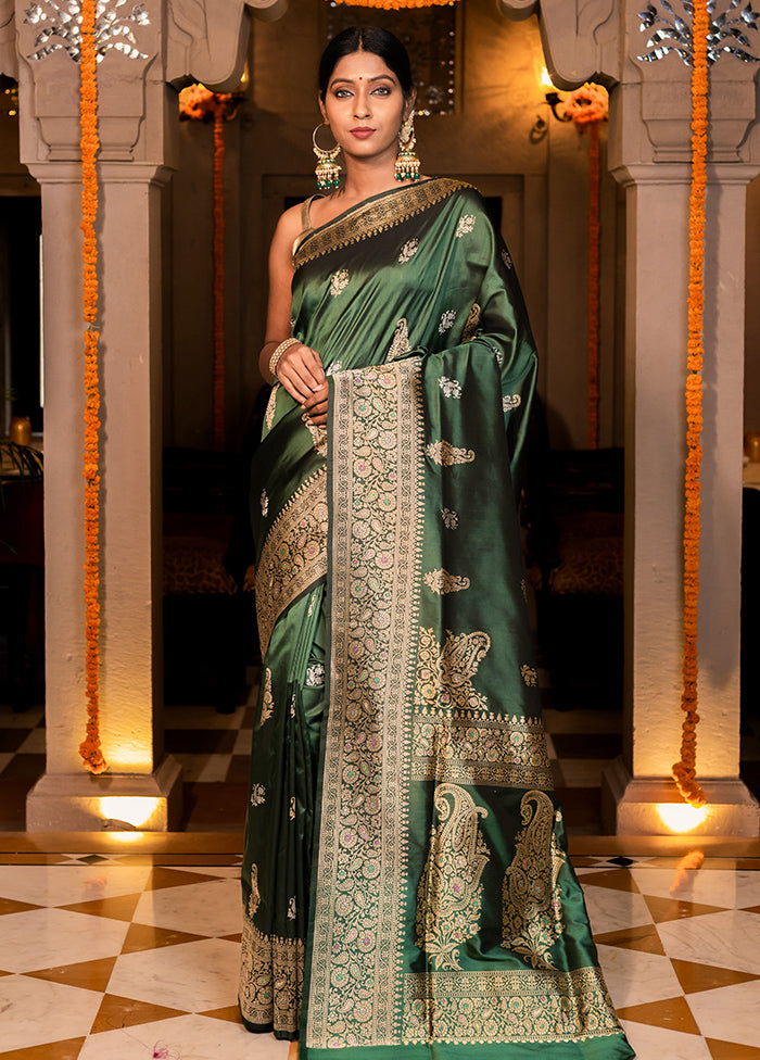 Green Katan Pure Silk Saree With Blouse Piece