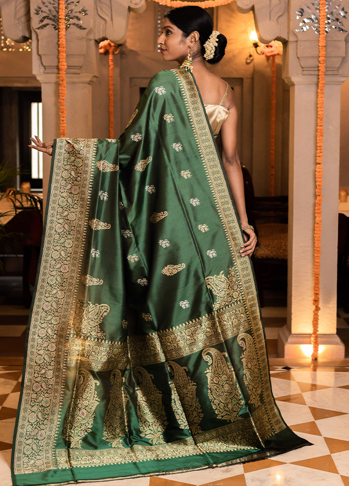 Green Katan Pure Silk Saree With Blouse Piece