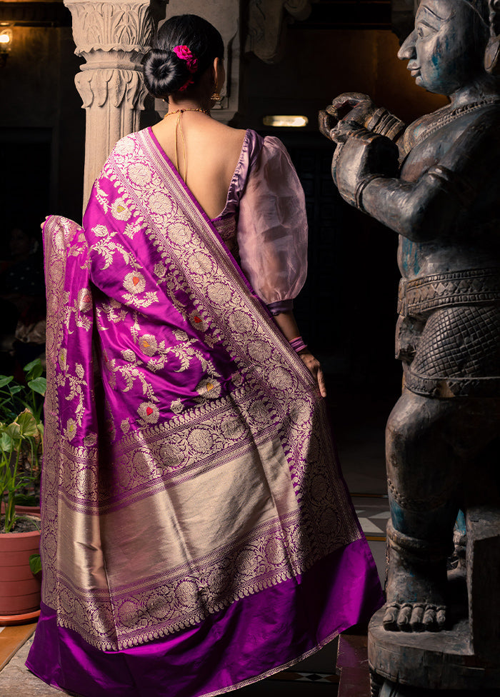 Purple Katan Pure Silk Saree With Blouse Piece