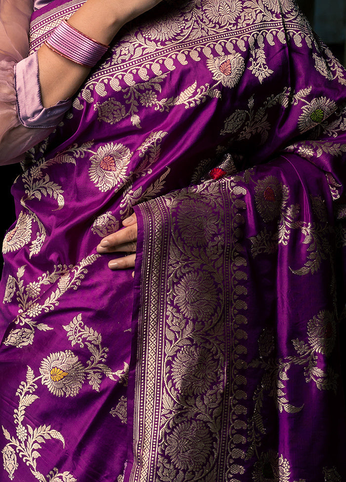 Purple Katan Pure Silk Saree With Blouse Piece