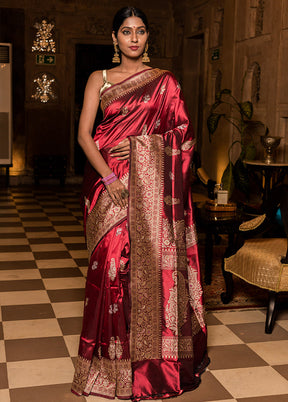 Maroon Katan Pure Silk Saree With Blouse Piece