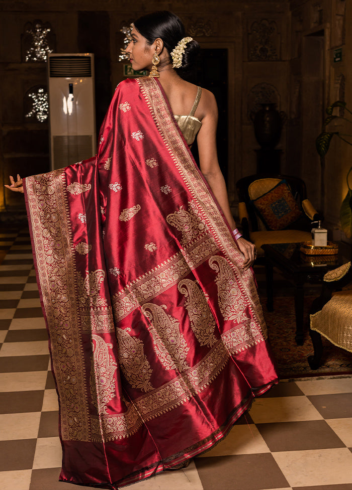 Maroon Katan Pure Silk Saree With Blouse Piece