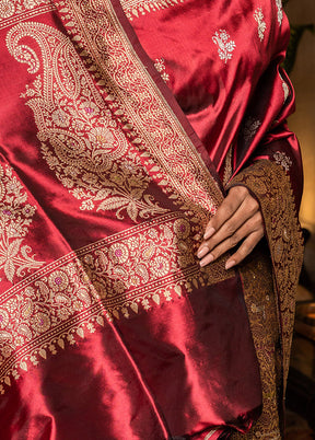 Maroon Katan Pure Silk Saree With Blouse Piece