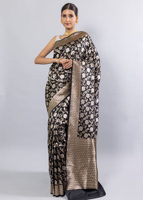 Black Katan Pure Silk Saree With Blouse Piece