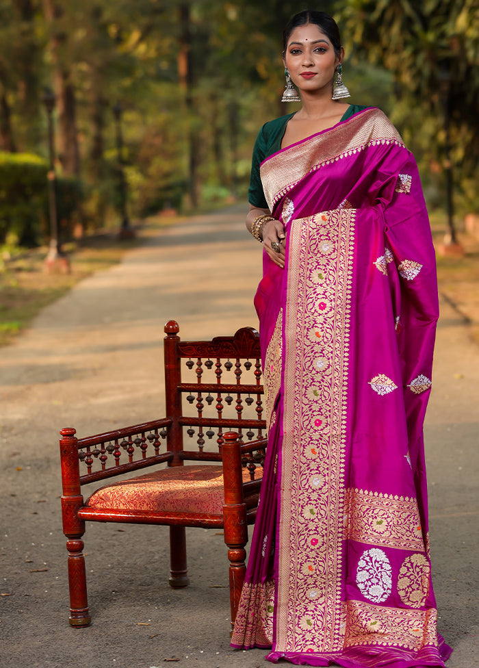 Purple Katan Pure Silk Saree With Blouse Piece