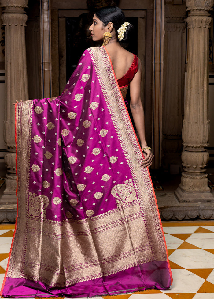 Purple Katan Pure Silk Saree With Blouse Piece