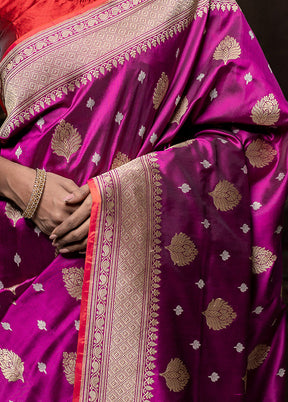 Purple Katan Pure Silk Saree With Blouse Piece