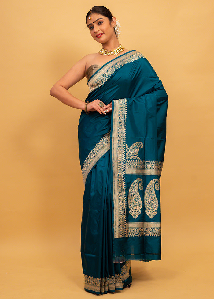 Teal Katan Pure Silk Saree With Blouse Piece