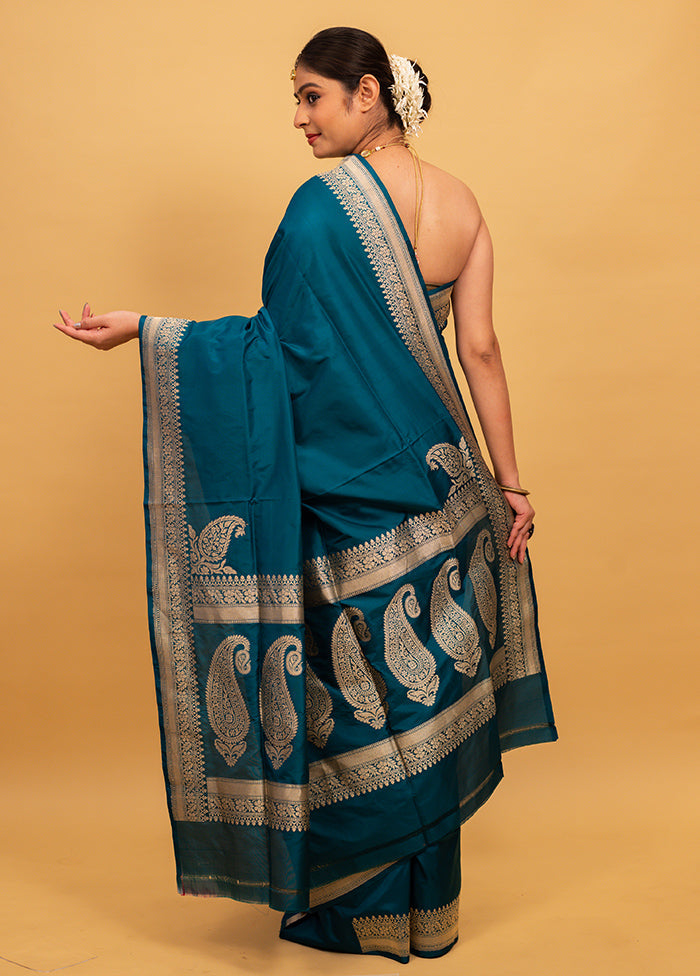 Teal Katan Pure Silk Saree With Blouse Piece