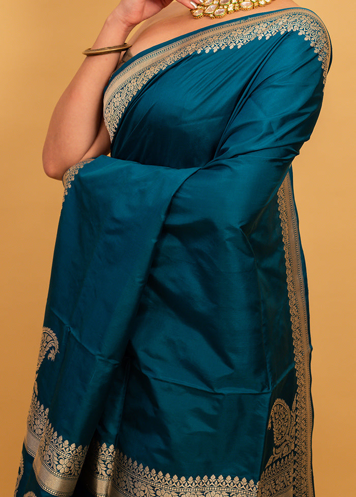 Teal Katan Pure Silk Saree With Blouse Piece