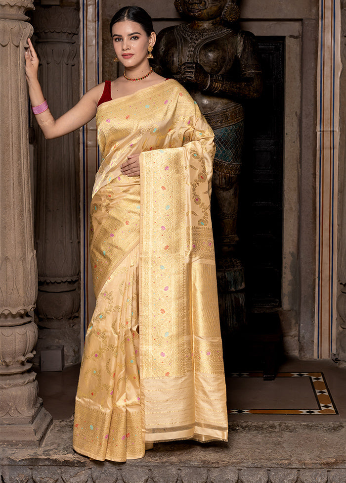 Gold Katan Pure Silk Saree With Blouse Piece