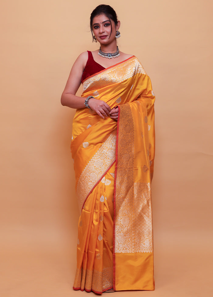 Mustard Katan Pure Silk Saree With Blouse Piece