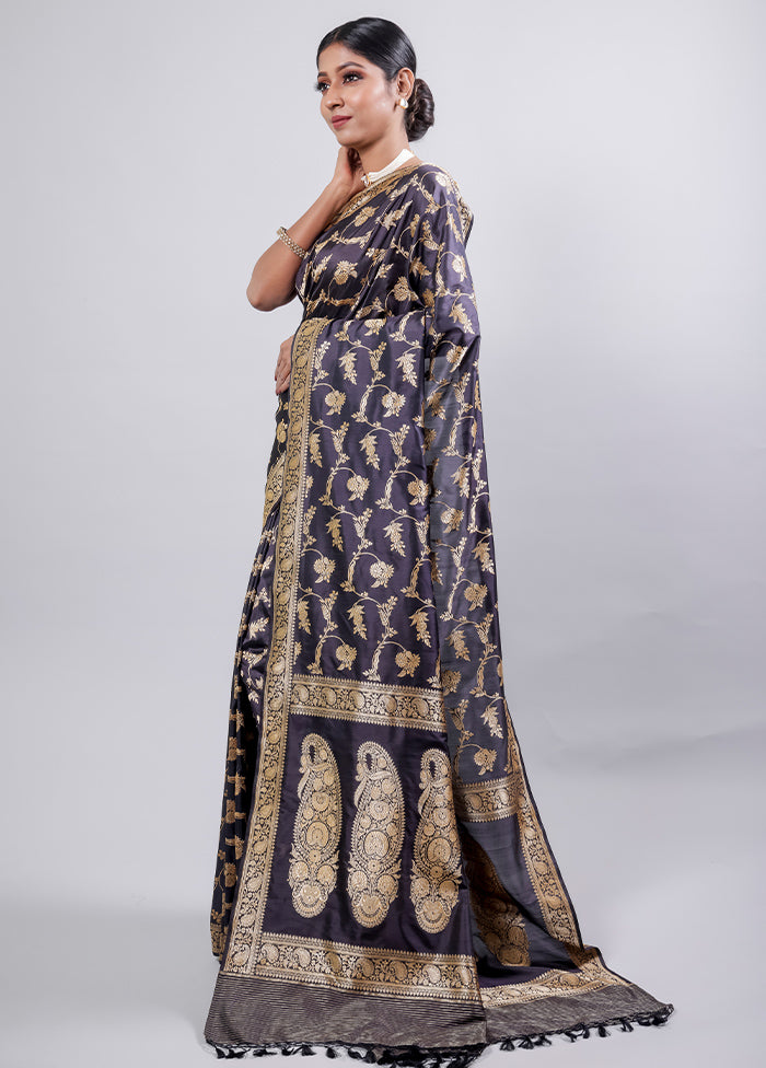 Black Katan Pure Silk Saree With Blouse Piece