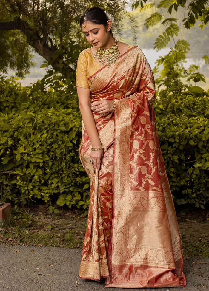 Maroon Pure Tissue Silk Saree With Blouse Piece