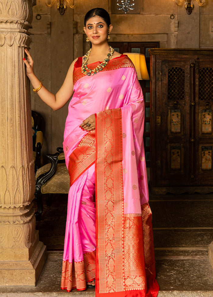 Pink Katan Pure Silk Saree With Blouse Piece