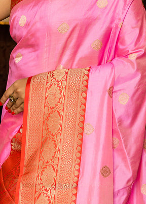 Pink Katan Pure Silk Saree With Blouse Piece