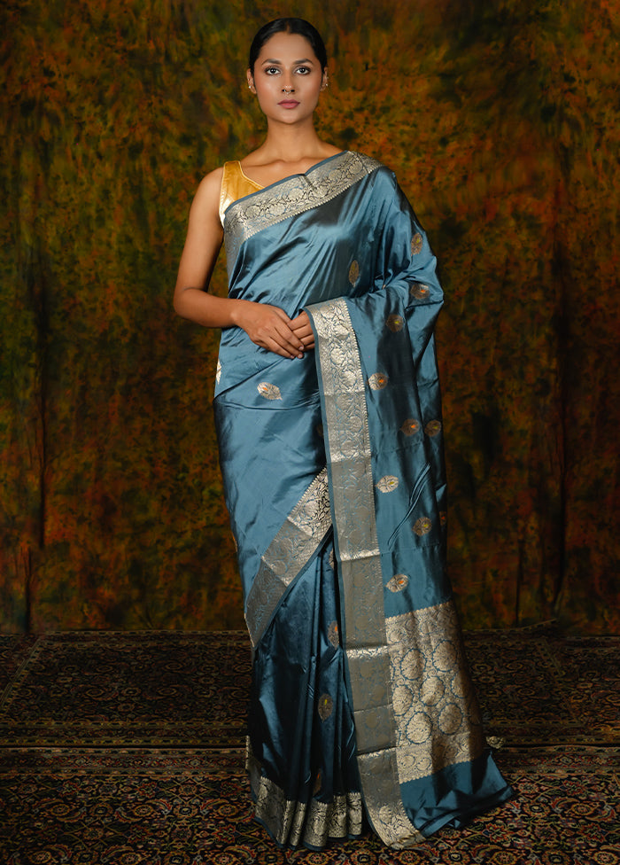 Teal Katan Pure Silk Saree With Blouse Piece