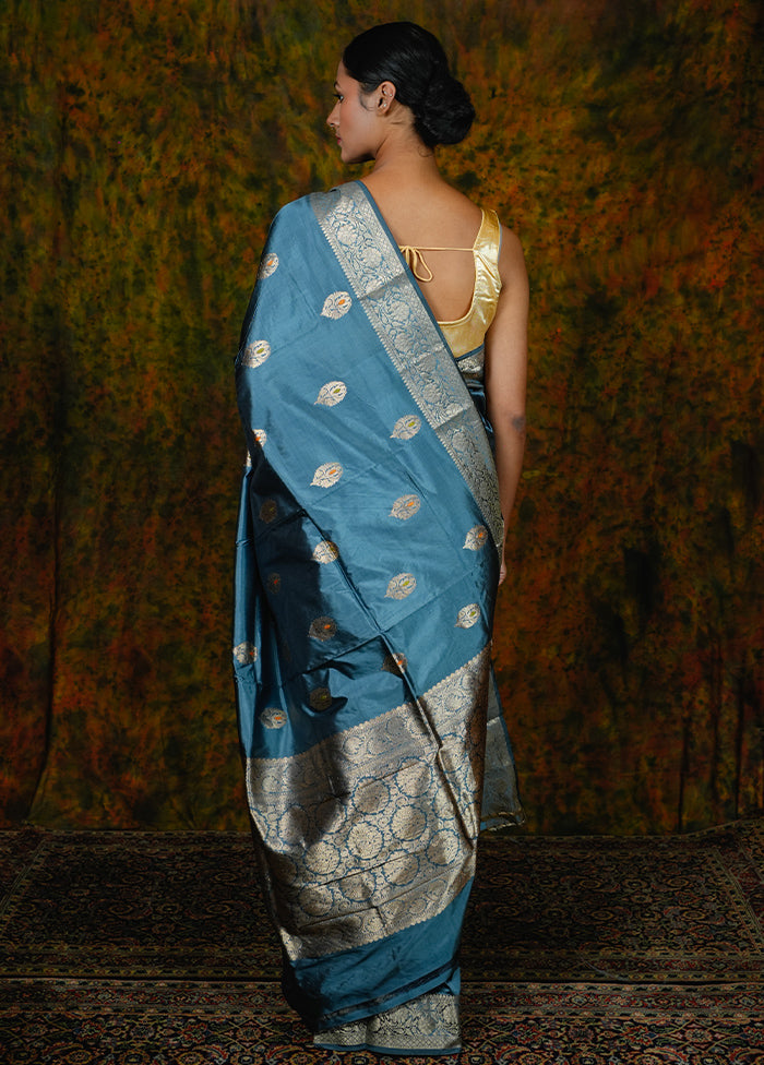 Teal Katan Pure Silk Saree With Blouse Piece