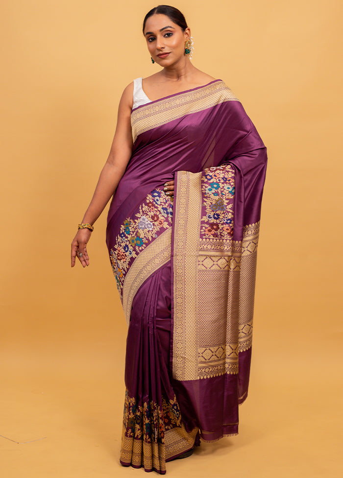 Magenta Katan Pure Silk Saree With Blouse Piece