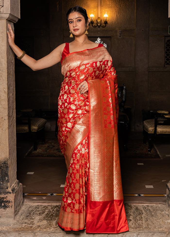 Red Katan Pure Silk Saree With Blouse Piece