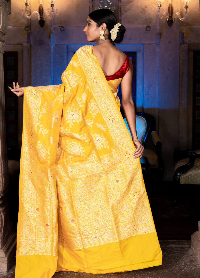 Mustard Katan Pure Silk Saree With Blouse Piece