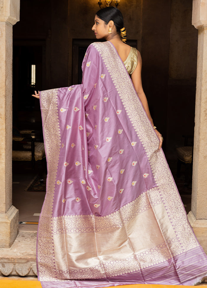 Lavender Katan Pure Silk Saree With Blouse Piece