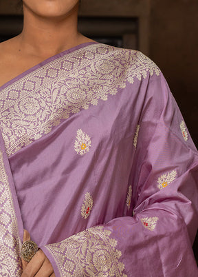 Lavender Katan Pure Silk Saree With Blouse Piece