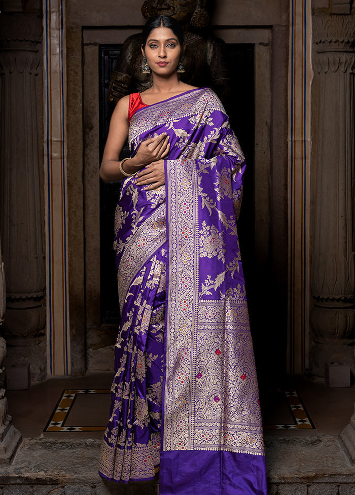 Purple Katan Pure Silk Saree With Blouse Piece