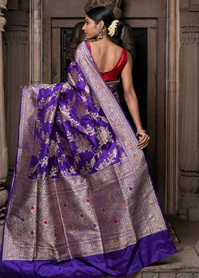 Purple Katan Pure Silk Saree With Blouse Piece