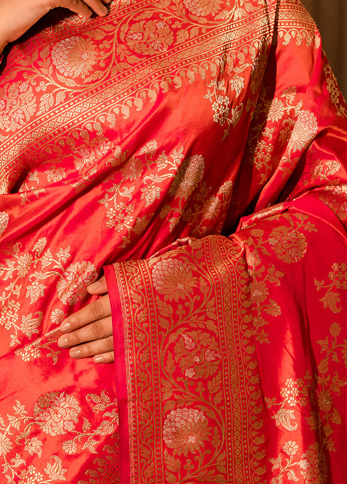 Orange Katan Pure Silk Saree With Blouse Piece