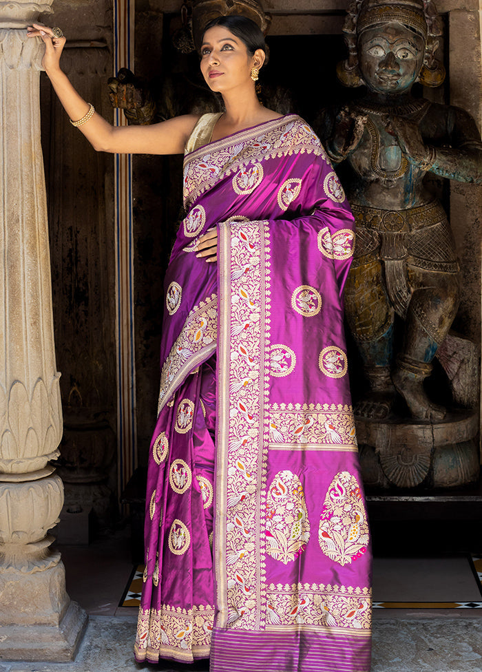 Purple Katan Pure Silk Saree With Blouse Piece